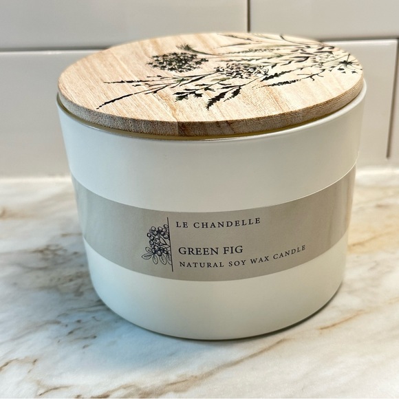 LeChandelle Candles Fig Green Scented Jar Candle 3-Wick 5320RS 15 Oz Soy Wax new - Picture 2 of 4